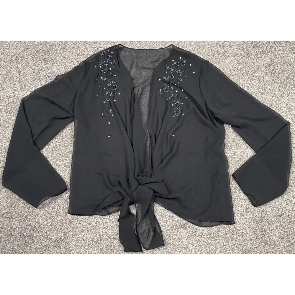 Vintage Retro Womens Shirt Womens L XL Black Sheer Beaded Open Whimsigoth Fairy